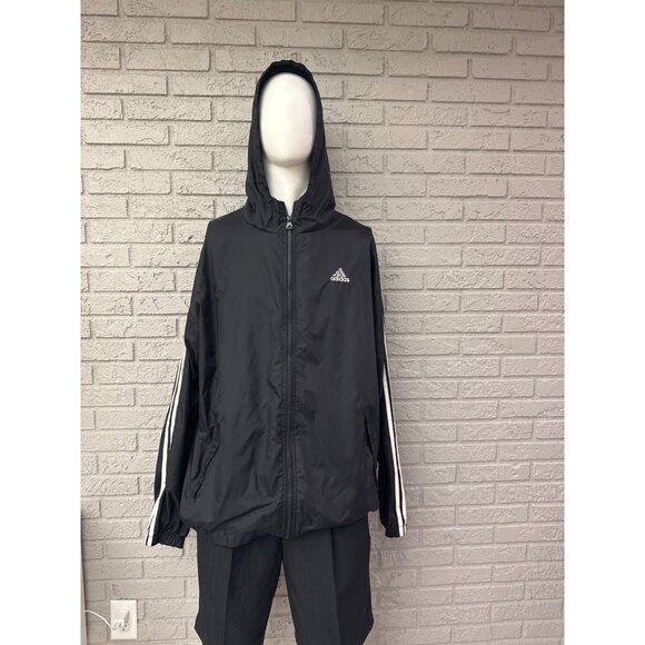 Adidas AEROREADY Essentials 3-Stripes Men Black Hooded Windbreaker Size XXL - Picture 2 of 9
